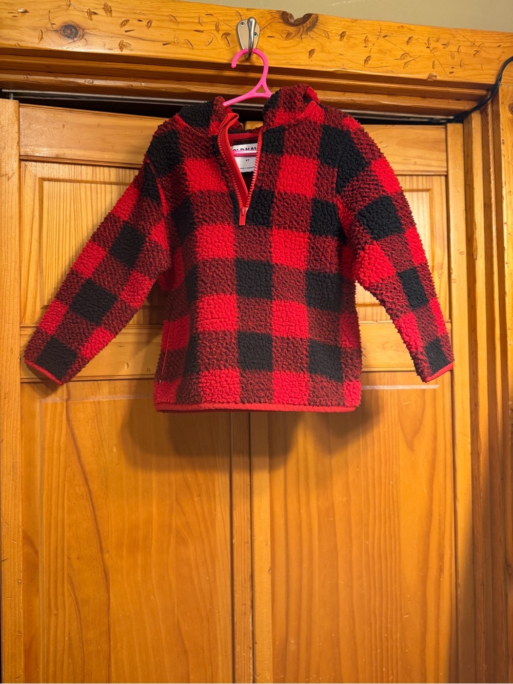 Old Navy Red and Black Buffalo Plaid Sherpa Pullover Hoodie